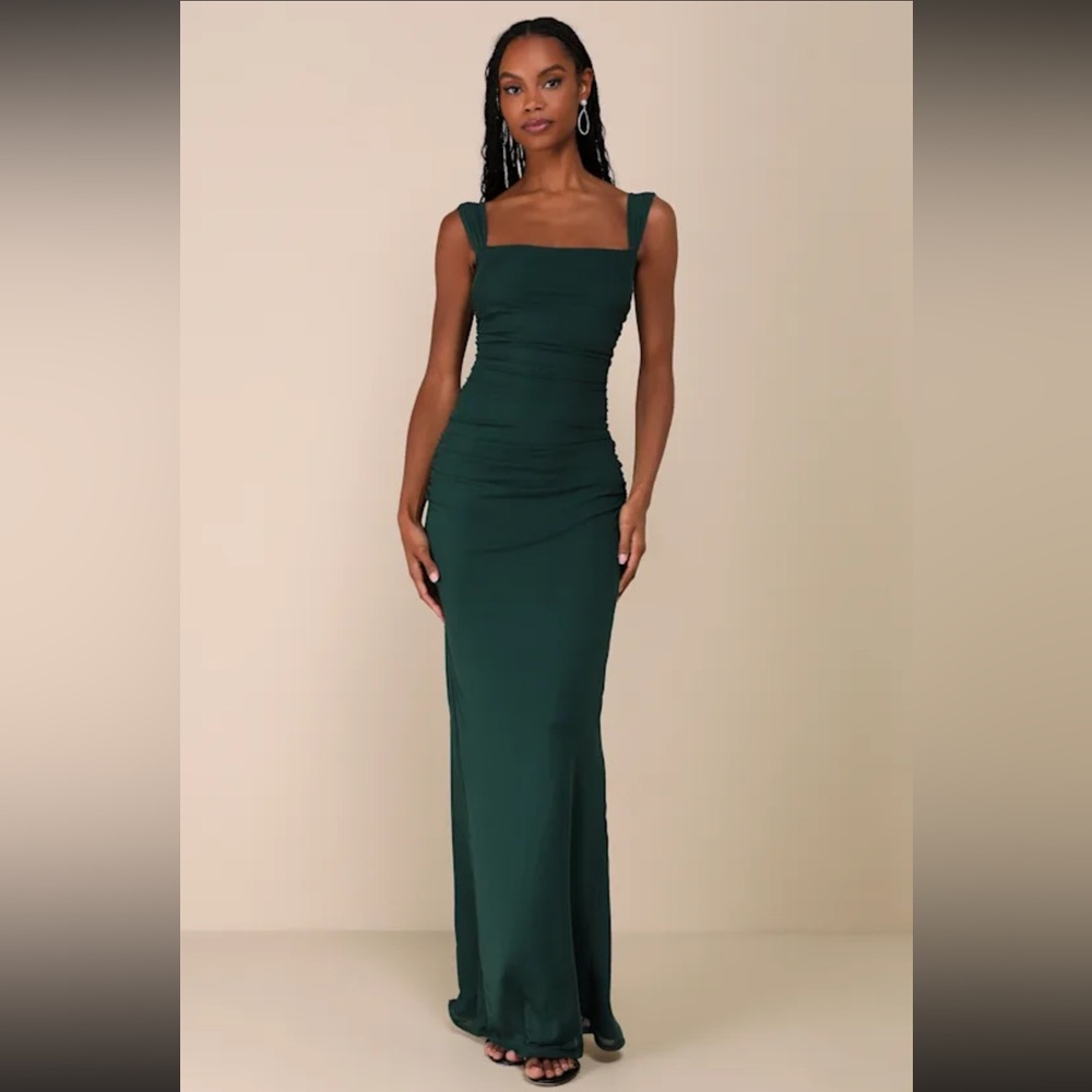 Lulus Mesh Ruched Column Maxi Dress Small